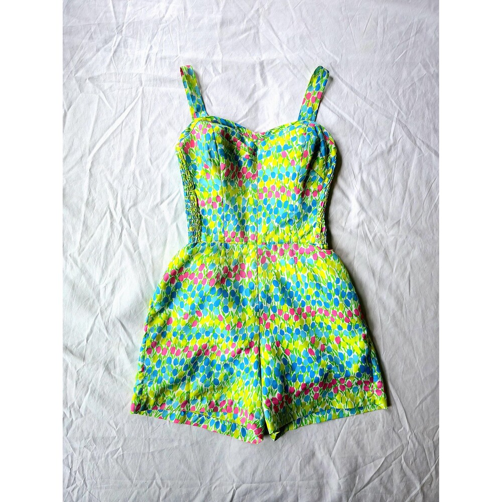 1960s Vintage Floral Swim Romper: Tulip Print One Piece Playsuit, Gabar